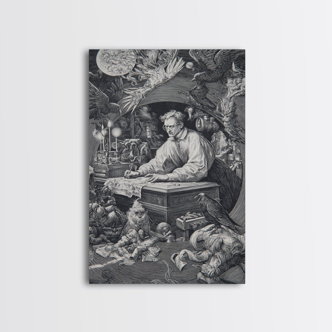 The Royal Coffin Maker, Renaissance Engraving Art, Vertical Wall Art, Dark Fantasy Wall Art, Framed Canvas Print, Halloween Wall Art