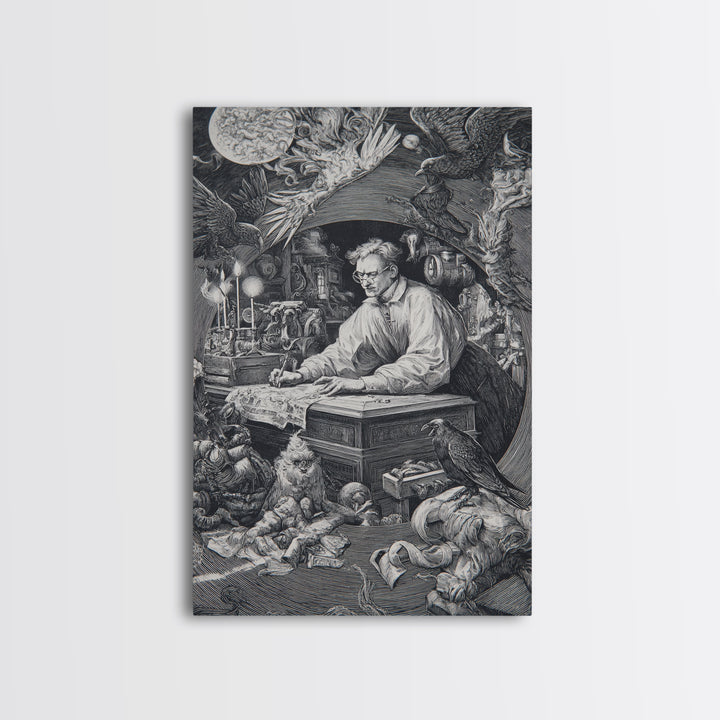 The Royal Coffin Maker, Renaissance Engraving Art, Vertical Wall Art, Dark Fantasy Wall Art, Framed Canvas Print, Halloween Wall Art