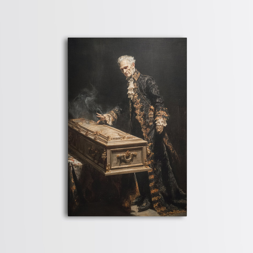 The Royal Coffin Maker, Dark Romantic Horror Art, Vertical Wall Art, Dark Halloween Decor, Framed Canvas Print, Halloween Wall Art