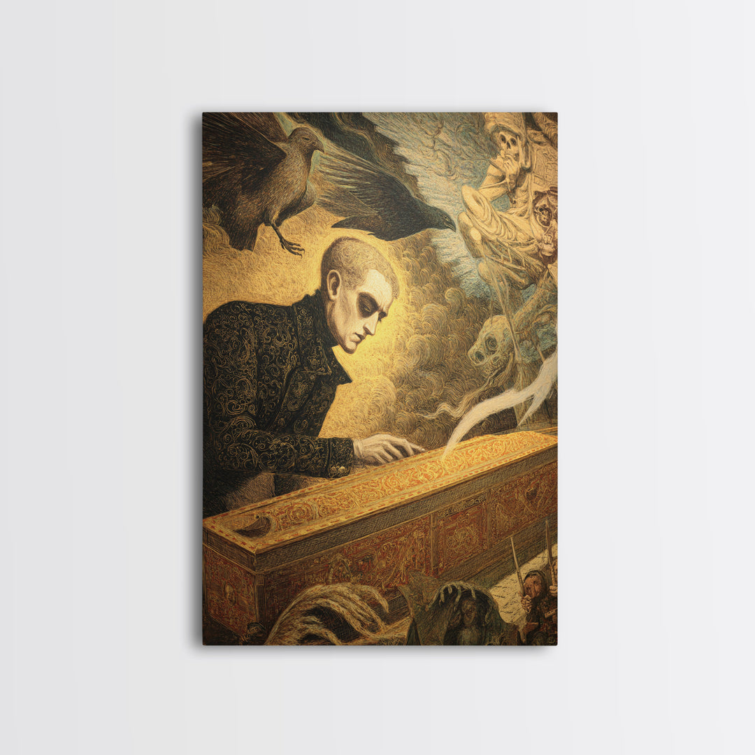 The Royal Coffin Maker, Visionary Gothic Art, Vertical Wall Art, Macabre Wall Art, Canvas Print, Halloween Wall Art, Horror Wall Art