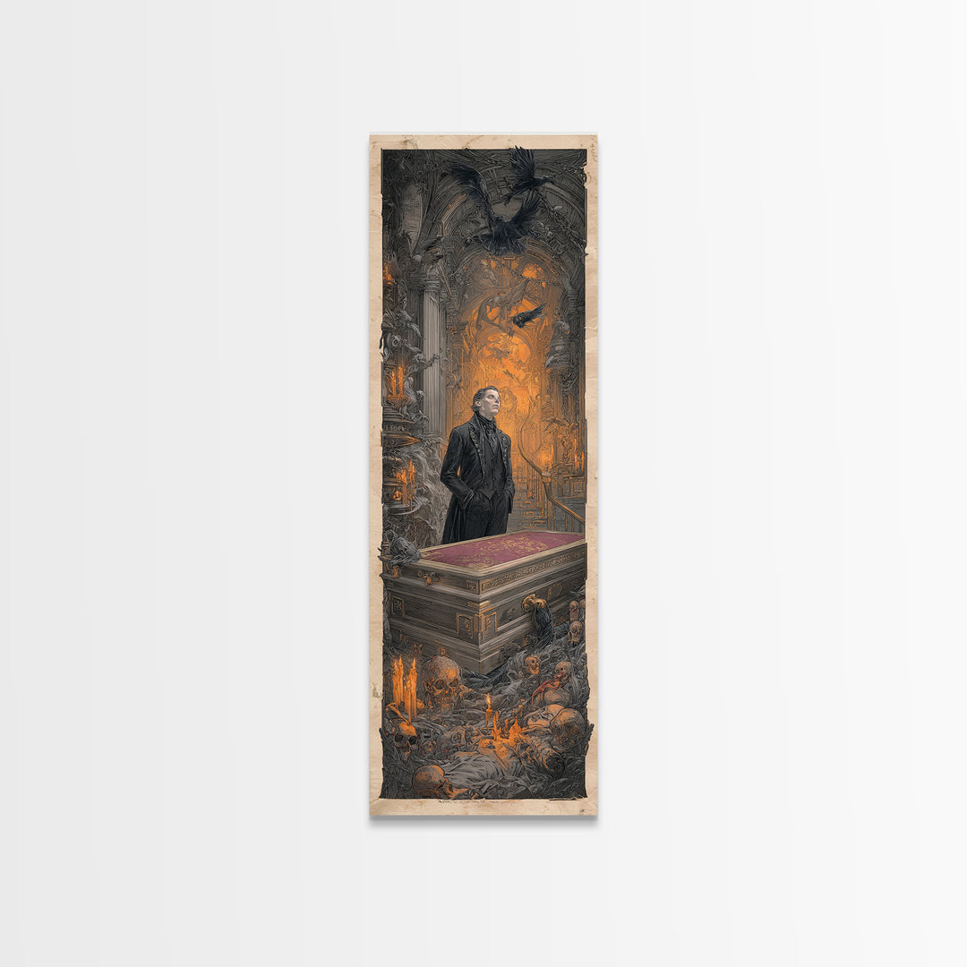 The Royal Coffin Maker, Architectural Etching Art, Tall Narrow Wall Art, Dark Fantasy Wall Art, Framed Canvas Print