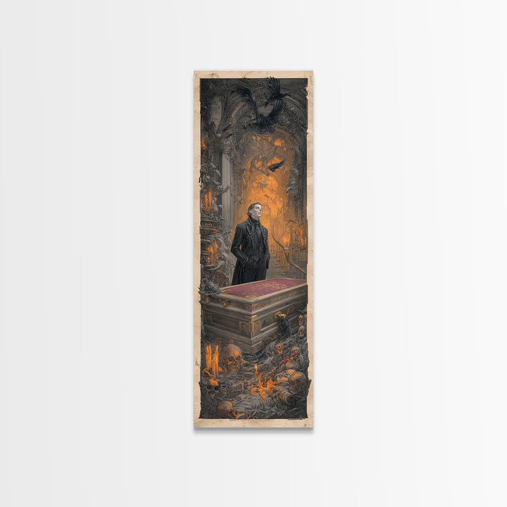 The Royal Coffin Maker, Architectural Etching Art, Tall Narrow Wall Art, Dark Fantasy Wall Art, Framed Canvas Print