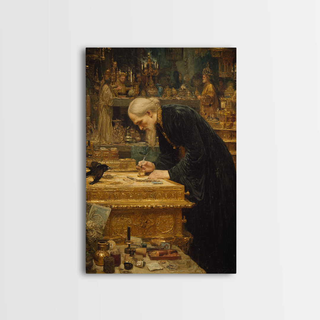 The Royal Coffin Maker, Ornate Symbolist Art, Vertical Wall Art, Dark Fantasy Wall Art, Framed Canvas Print, Halloween Wall Art