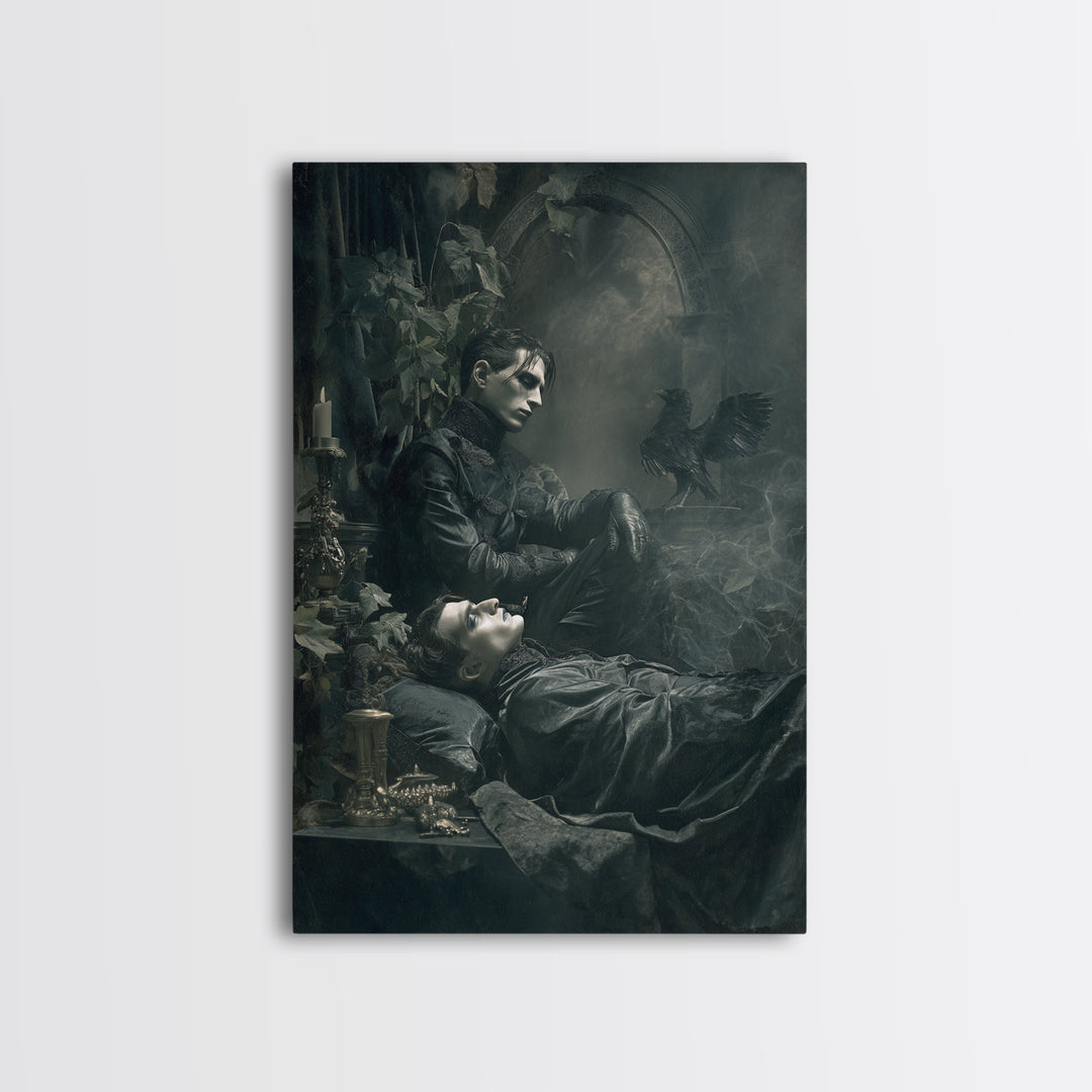 The Royal Coffin Maker, Dark Symbolist Art, Vertical Wall Art, Macabre Wall Art, Framed Canvas Print, Halloween Wall Art
