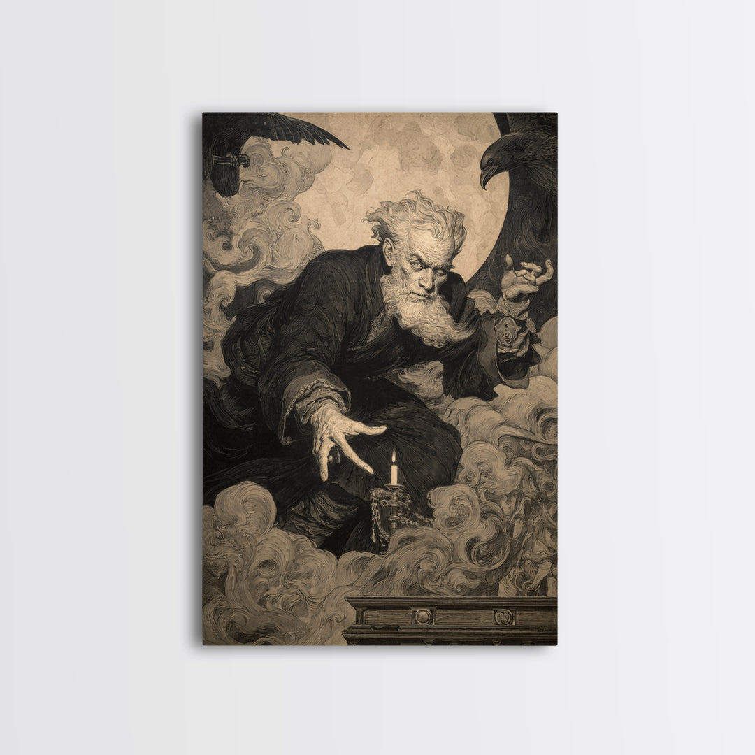 The Royal Coffin Maker, Symbolist Etching Art, Vertical Wall Art, Dark Halloween Decor, Framed Canvas Print, Halloween Wall Art