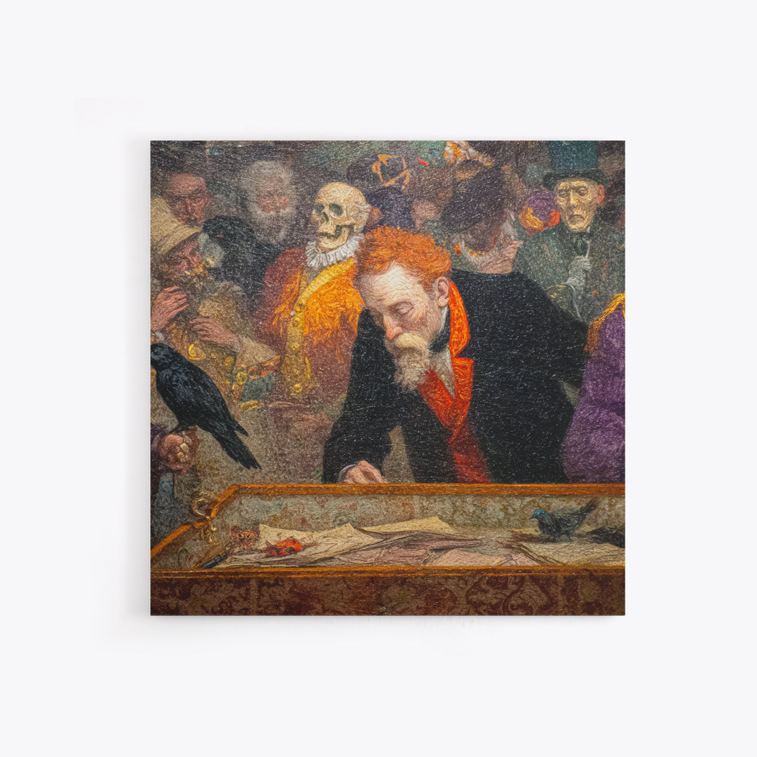 The Royal Coffin Maker, Grotesque Carnival Art, Square Wall Art, Dark Halloween Decor, Framed Canvas Print, Halloween Wall Art