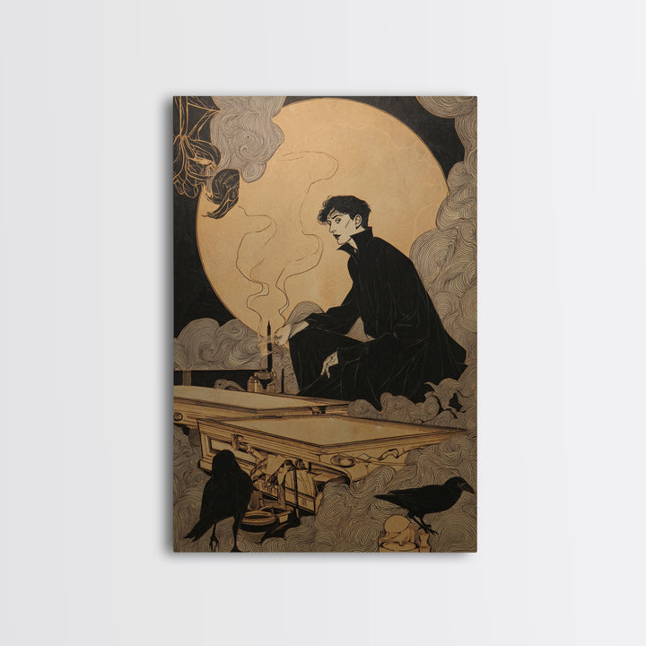 The Royal Coffin Maker, Decadent Line Art, Vertical Wall Art, Dark Halloween Decor, Canvas Print, Halloween Wall Art