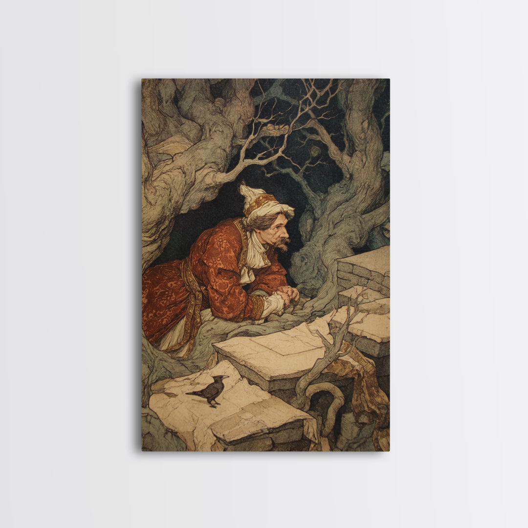 The Royal Coffin Maker, Gothic Storybook Art, Vertical Wall Art, Gothic Horror Wall Art, Framed Canvas Print, Halloween Wall Art