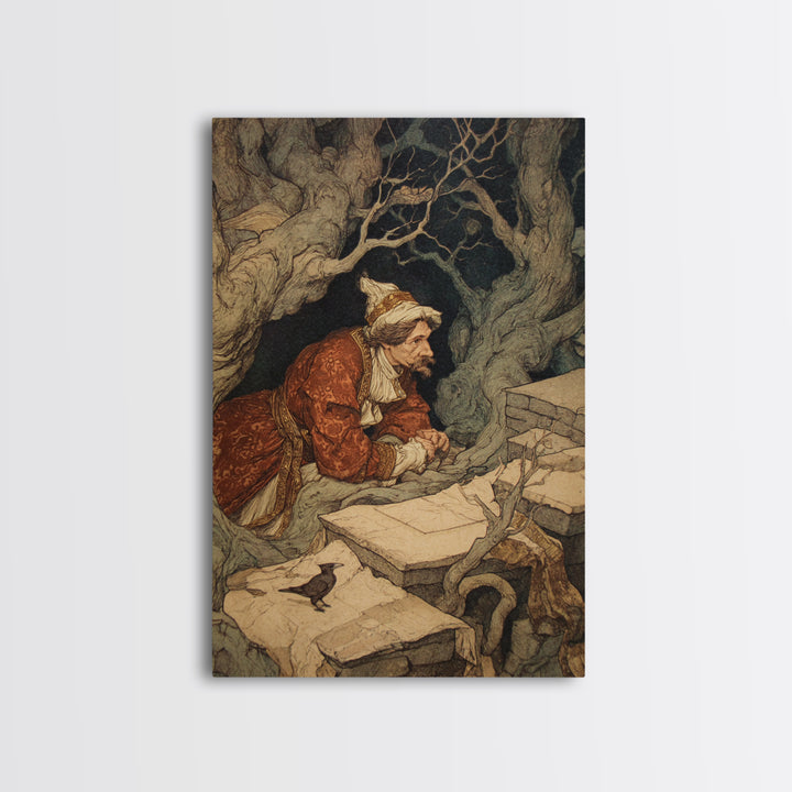 The Royal Coffin Maker, Gothic Storybook Art, Vertical Wall Art, Gothic Horror Wall Art, Framed Canvas Print, Halloween Wall Art
