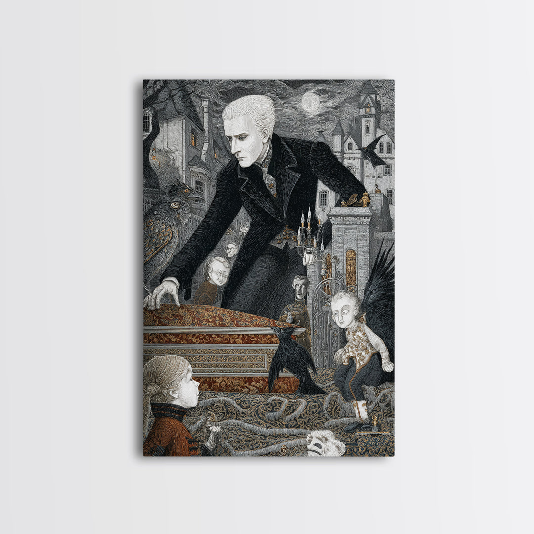 The Royal Coffin Maker, Victorian Macabre Art, Vertical Wall Art, Dark Halloween Decor, Framed Canvas Print, Halloween Wall Art
