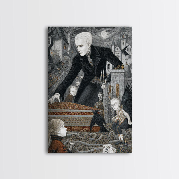 The Royal Coffin Maker, Victorian Macabre Art, Vertical Wall Art, Dark Halloween Decor, Framed Canvas Print, Halloween Wall Art