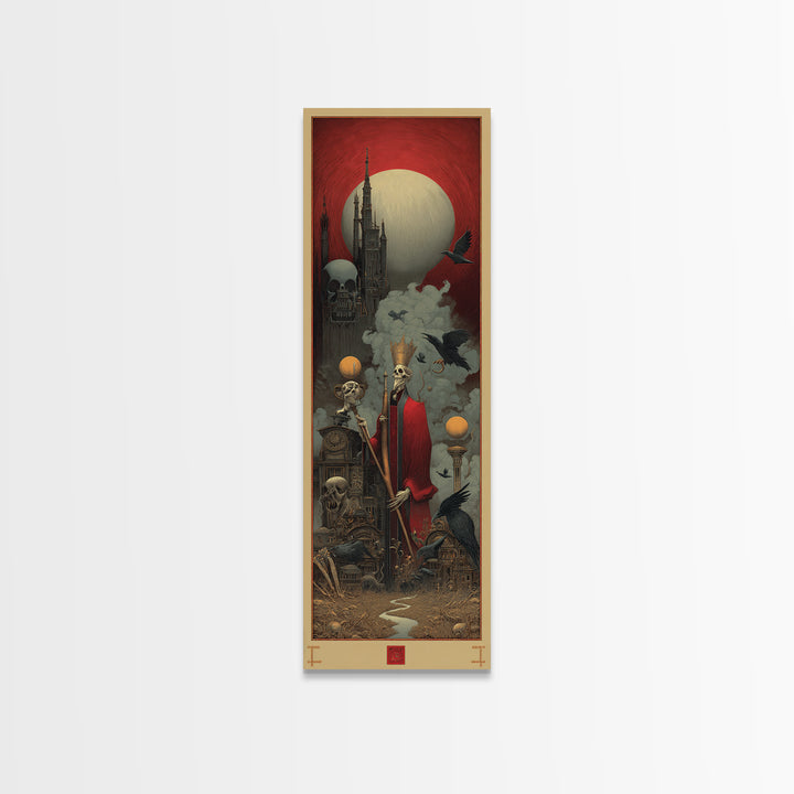 The Royal Coffin Maker, Surreal Apocalyptic Art, Tall Narrow Wall Art, Dark Fantasy Wall Art, Framed Canvas Print