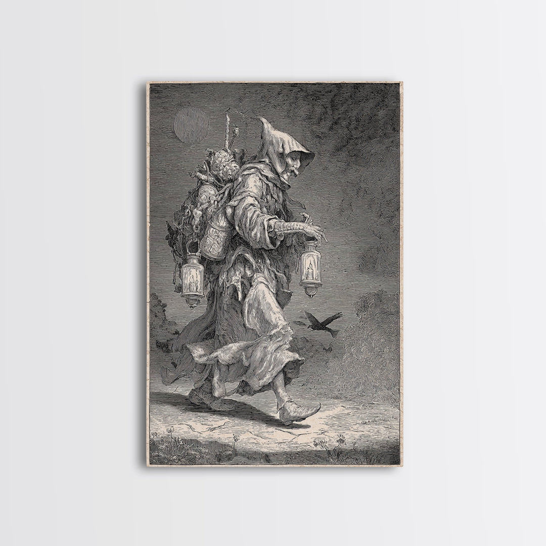 The Soul Collector, Renaissance Engraving Art, Vertical Wall Art, Macabre Wall Art, Framed Canvas Print, Halloween Wall Art