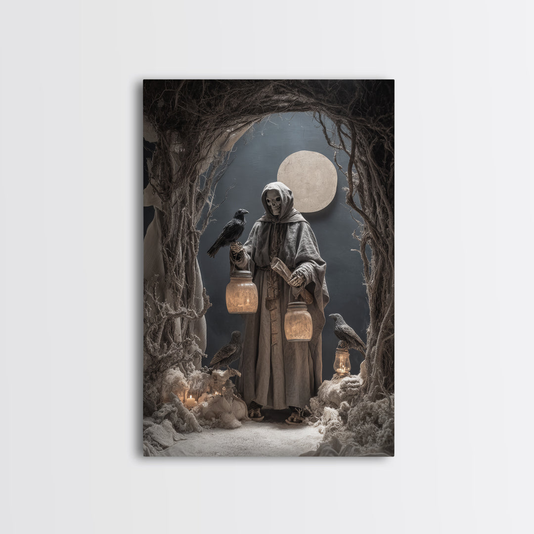 The Soul Collector, Danse Macabre Art, Vertical Wall Art, Dark Fantasy Wall Art, Framed Canvas Print, Halloween Wall Art