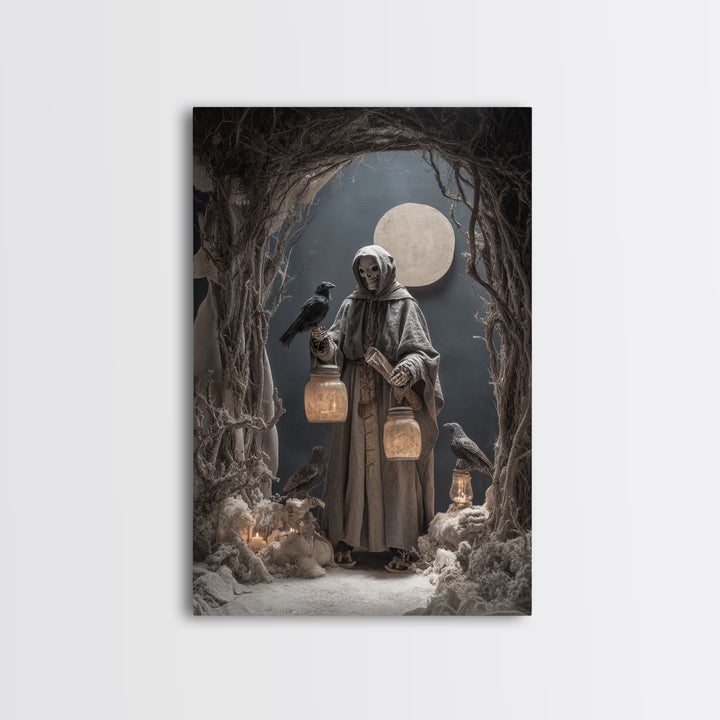 The Soul Collector, Danse Macabre Art, Vertical Wall Art, Dark Fantasy Wall Art, Framed Canvas Print, Halloween Wall Art