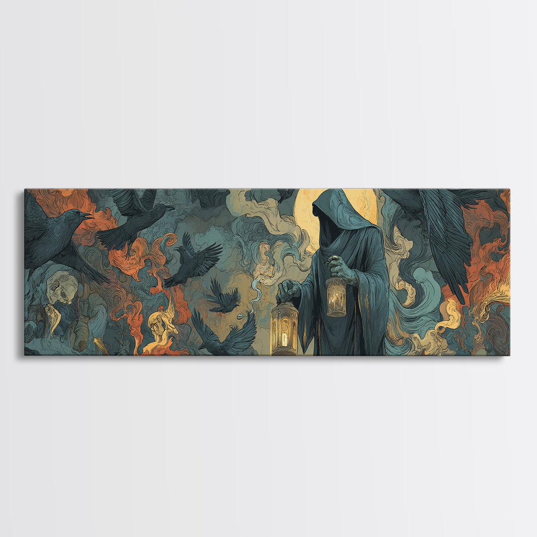 The Soul Collector, Visionary Gothic Art, Extra Wide Wall Art, Dark Halloween Decor, Canvas Print, Halloween Wall Art