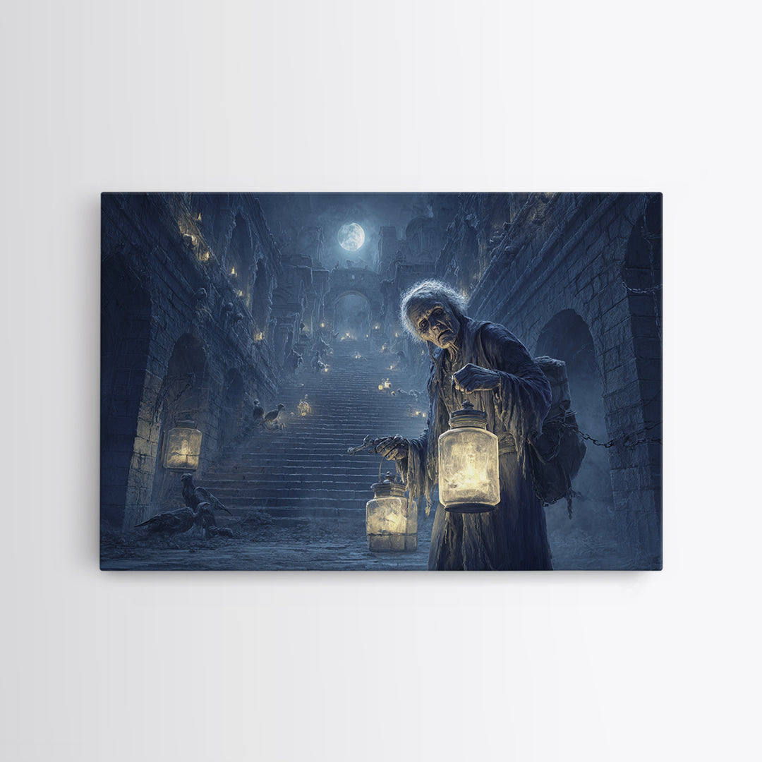 The Soul Collector, Architectural Etching Art, Landscape Wall Art, Dark Fantasy Wall Art, Framed Canvas Print