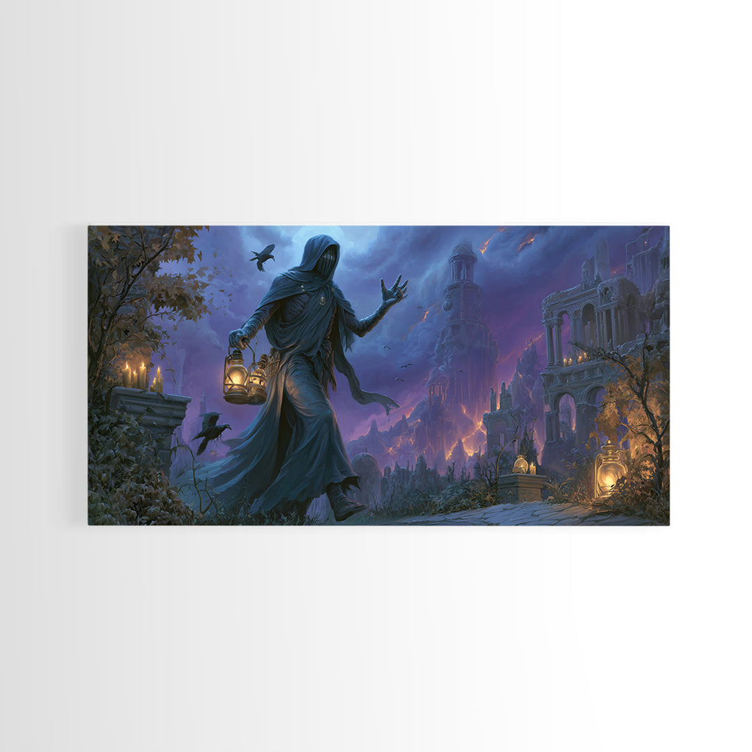 The Soul Collector, Apocalyptic Romantic Art, Wide Panoramic Art, Dark Fantasy Wall Art, Canvas Print, Halloween Wall Art, Macabre Wall Art