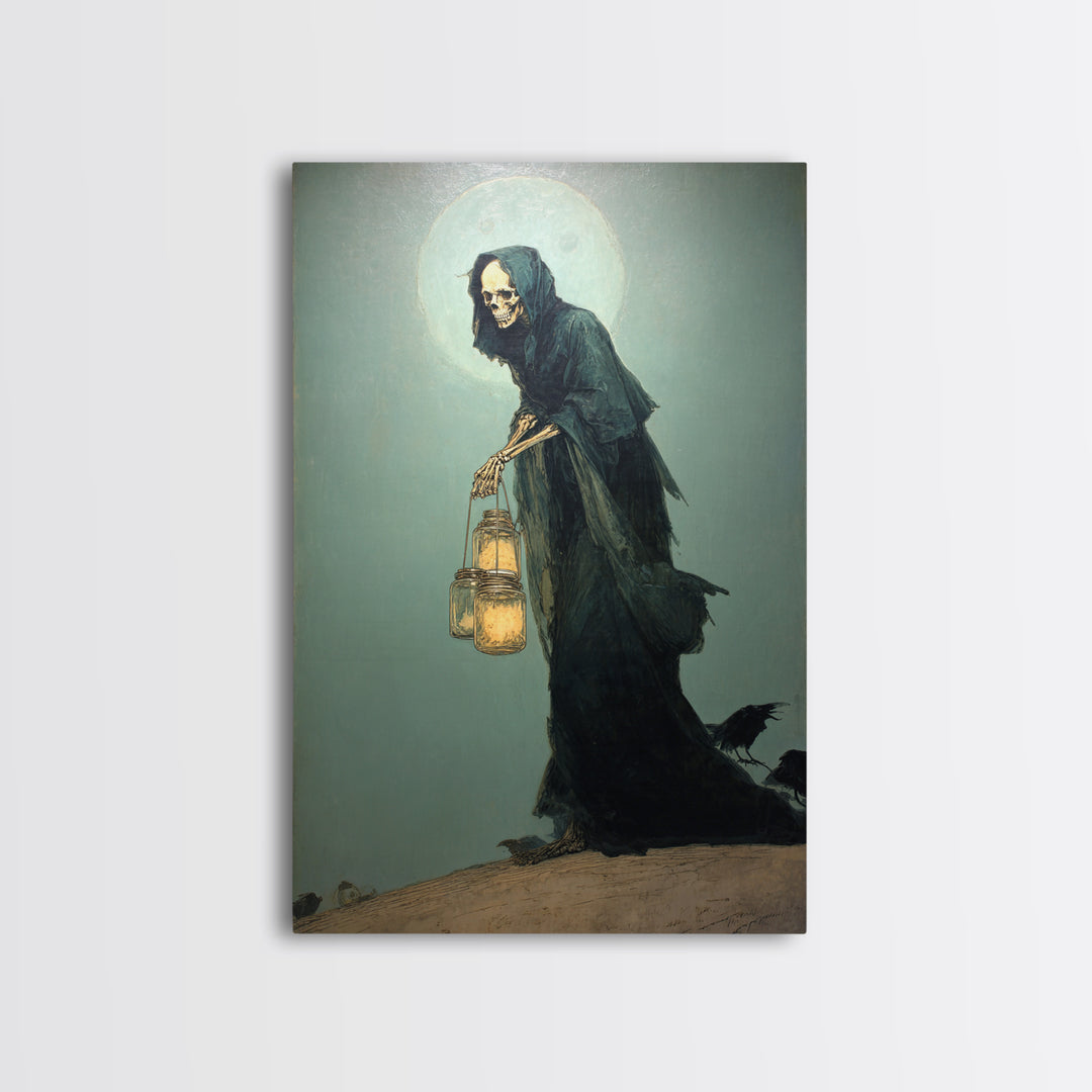 The Soul Collector, Decadent Gothic Art, Vertical Wall Art, Macabre Wall Art, Framed Canvas Print, Halloween Wall Art