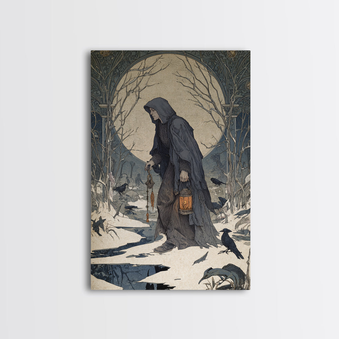The Soul Collector, Symbolist Death Art, Vertical Wall Art, Gothic Horror Wall Art, Canvas Print, Halloween Wall Art