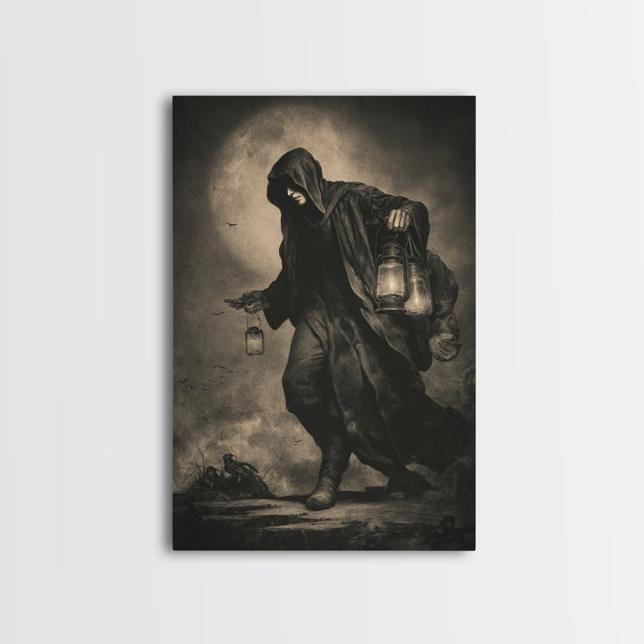 The Soul Collector, Dark Symbolist Art, Vertical Wall Art, Dark Fantasy Wall Art, Canvas Print, Halloween Wall Art