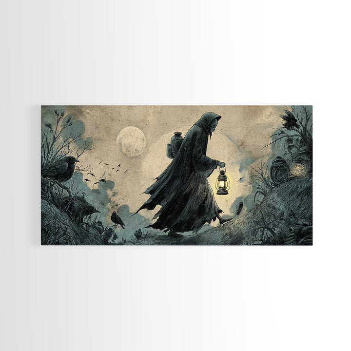 The Soul Collector, Expressionist Nightmare Art, Wide Panoramic Art, Dark Fantasy Wall Art, Framed Canvas Print, Halloween Wall Art