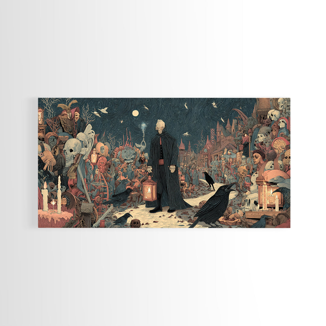 The Soul Collector, Grotesque Carnival Art, Wide Panoramic Art, Gothic Horror Wall Art, Canvas Print, Halloween Wall Art