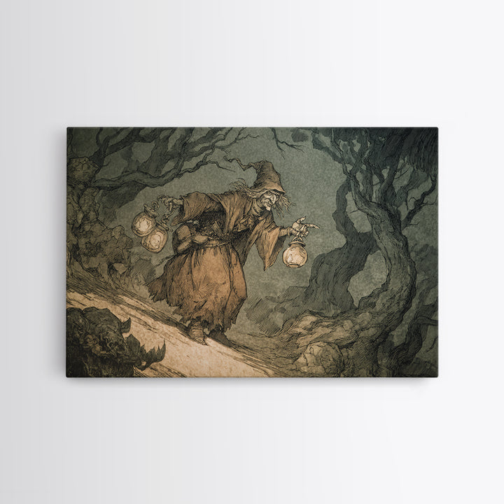 The Soul Collector, Gothic Storybook Art, Landscape Wall Art, Gothic Horror Wall Art, Canvas Print, Halloween Wall Art