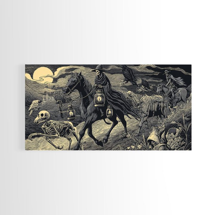The Soul Collector, Macabre Folk Print Art, Wide Panoramic Art, Macabre Wall Art, Canvas Print, Halloween Wall Art