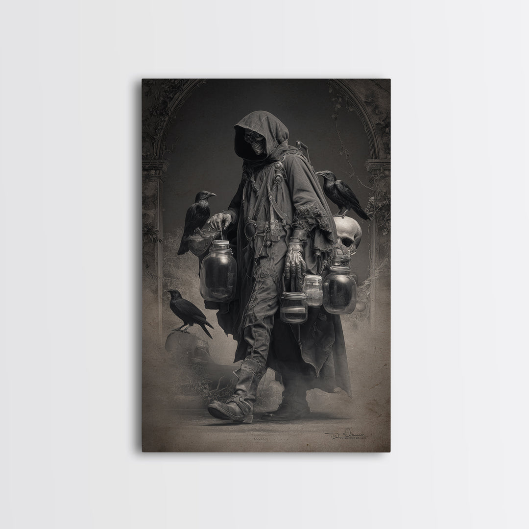 The Soul Collector, Biomechanical Horror Art, Vertical Wall Art, Macabre Wall Art, Framed Canvas Print, Halloween Wall Art