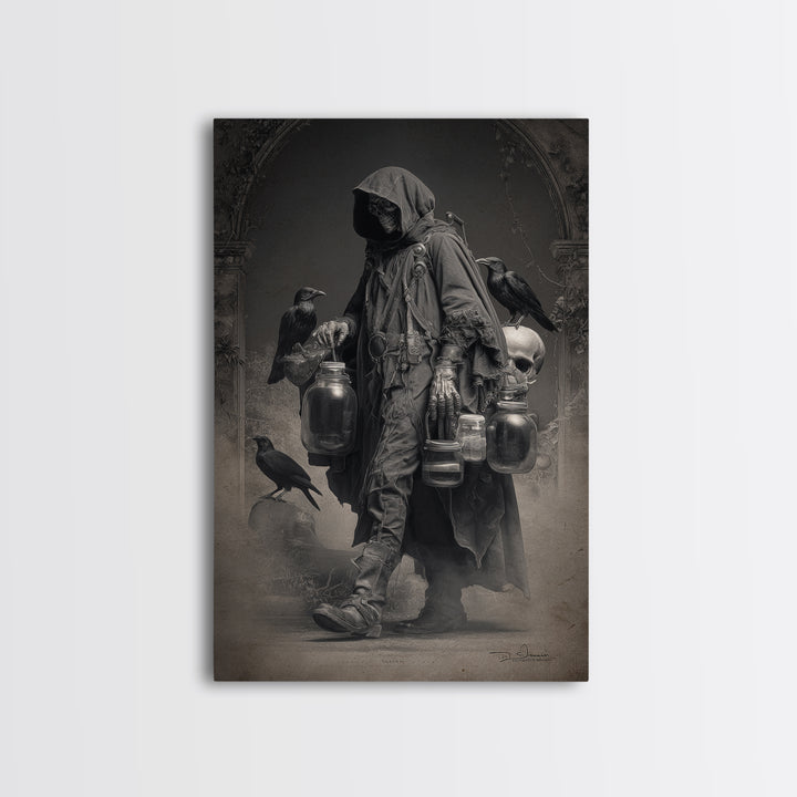 The Soul Collector, Biomechanical Horror Art, Vertical Wall Art, Macabre Wall Art, Framed Canvas Print, Halloween Wall Art