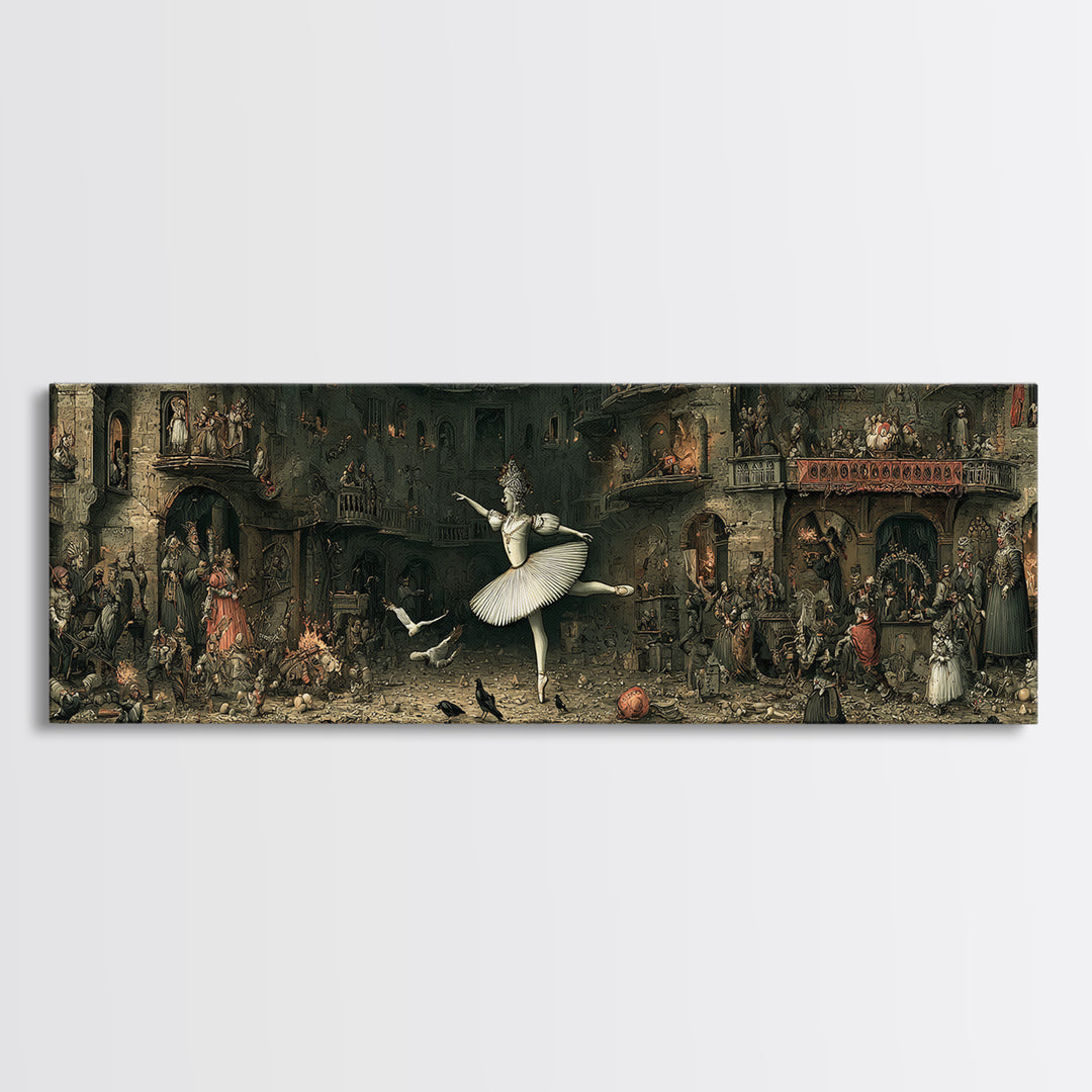 The Phantom Ballerina, Medieval Grotesque Art, Extra Wide Wall Art, Dark Fantasy Wall Art, Canvas Print, Halloween Wall Art
