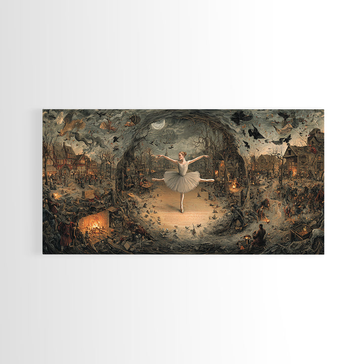 The Phantom Ballerina, Northern Renaissance Horror, Wide Panoramic Art, Dark Fantasy Wall Art, Canvas Print, Halloween Wall Art