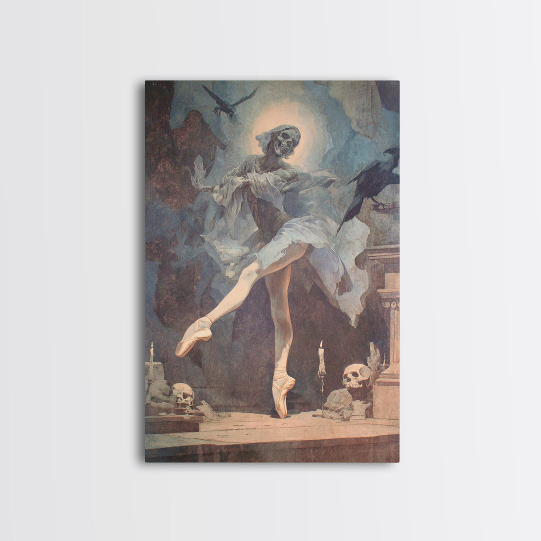 The Phantom Ballerina, Dark Renaissance Art, Vertical Wall Art, Dark Halloween Decor, Framed Canvas Print, Halloween Wall Art