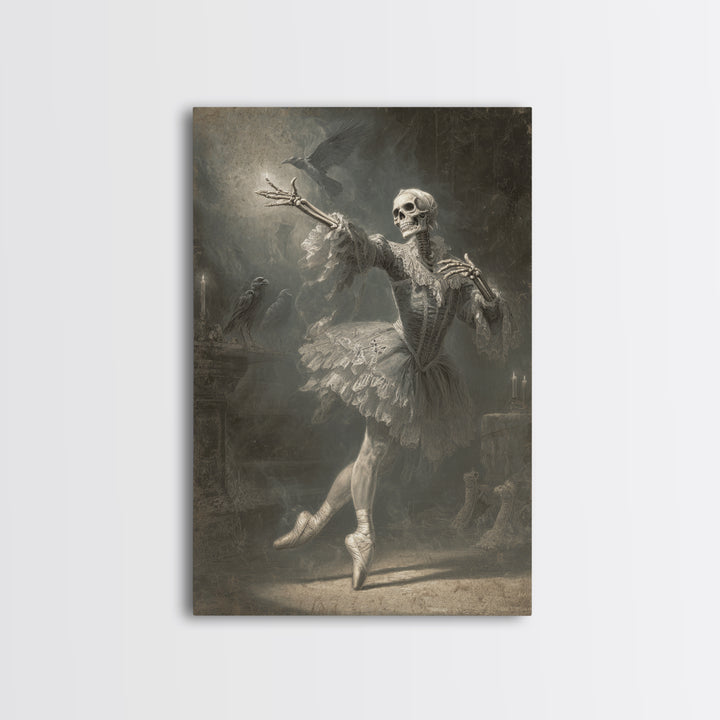 The Phantom Ballerina, Danse Macabre Art, Vertical Wall Art, Gothic Horror Wall Art, Framed Canvas Print
