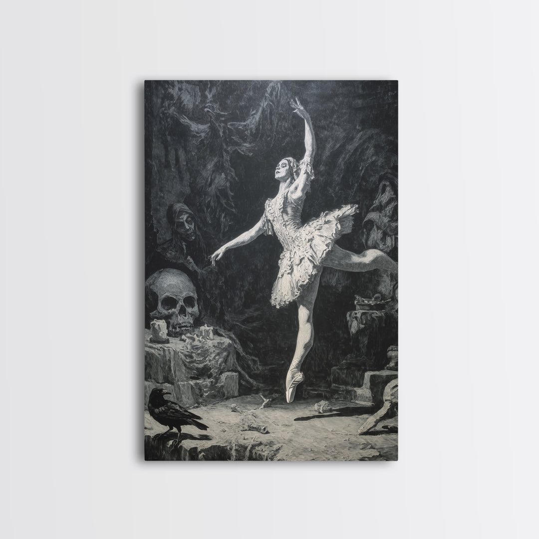 The Phantom Ballerina, Dark Romantic Horror Art, Vertical Wall Art, Dark Fantasy Wall Art, Framed Canvas Print, Halloween Wall Art