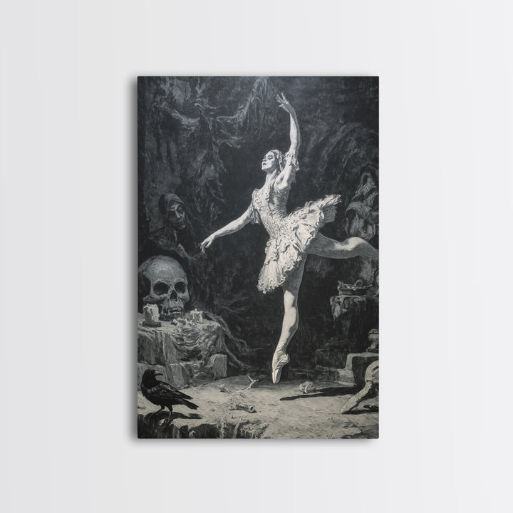 The Phantom Ballerina, Dark Romantic Horror Art, Vertical Wall Art, Dark Fantasy Wall Art, Framed Canvas Print, Halloween Wall Art