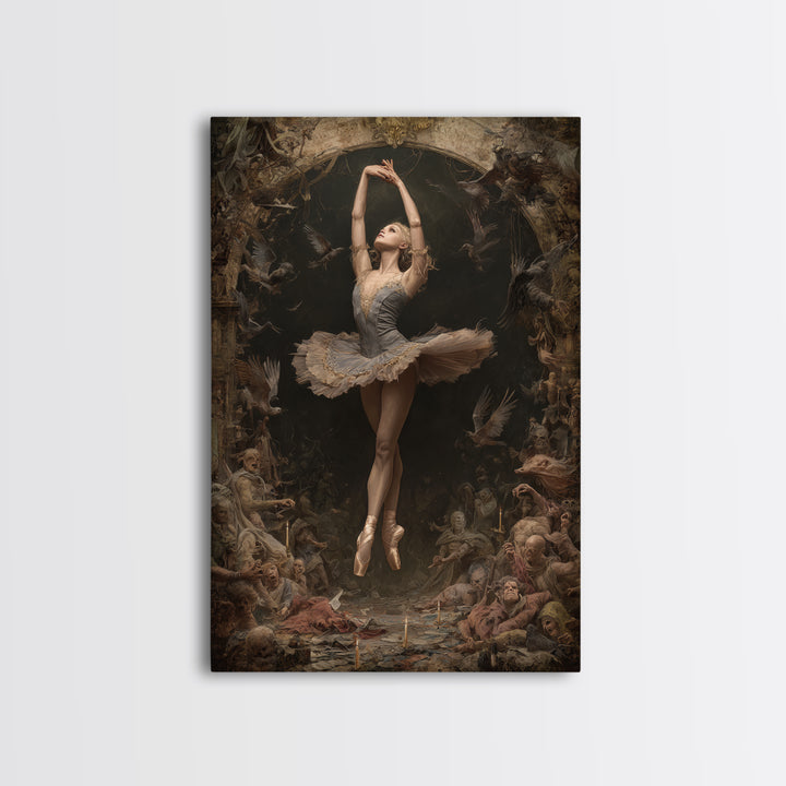 The Phantom Ballerina, Gothic Nightmare Art, Vertical Wall Art, Dark Fantasy Wall Art, Framed Canvas Print, Halloween Wall Art