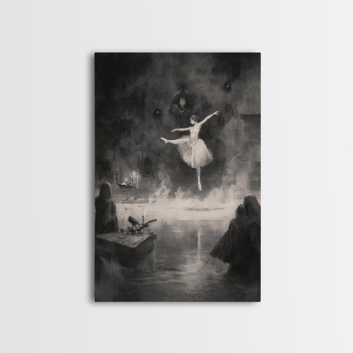 The Phantom Ballerina, Symbolist Dream Art, Vertical Wall Art, Gothic Horror Wall Art, Framed Canvas Print, Halloween Wall Art