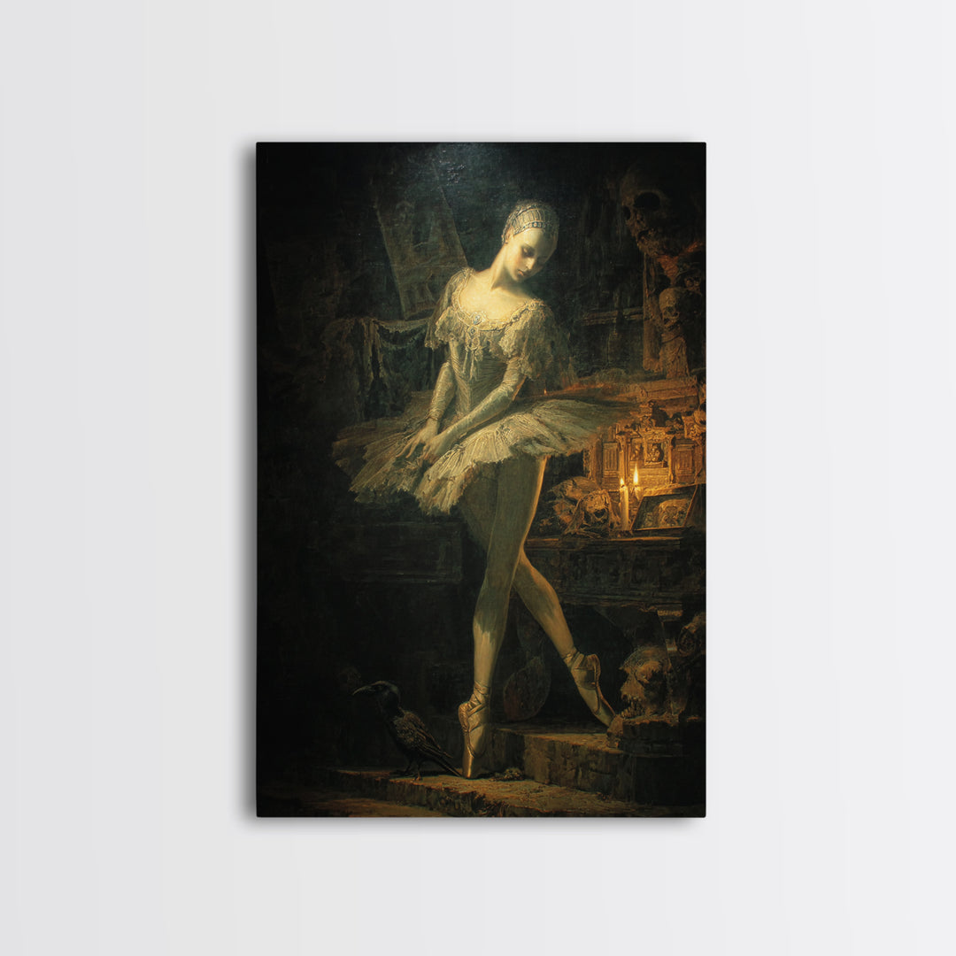 The Phantom Ballerina, Ornate Symbolist Art, Vertical Wall Art, Macabre Wall Art, Canvas Print, Halloween Wall Art, Halloween Decor
