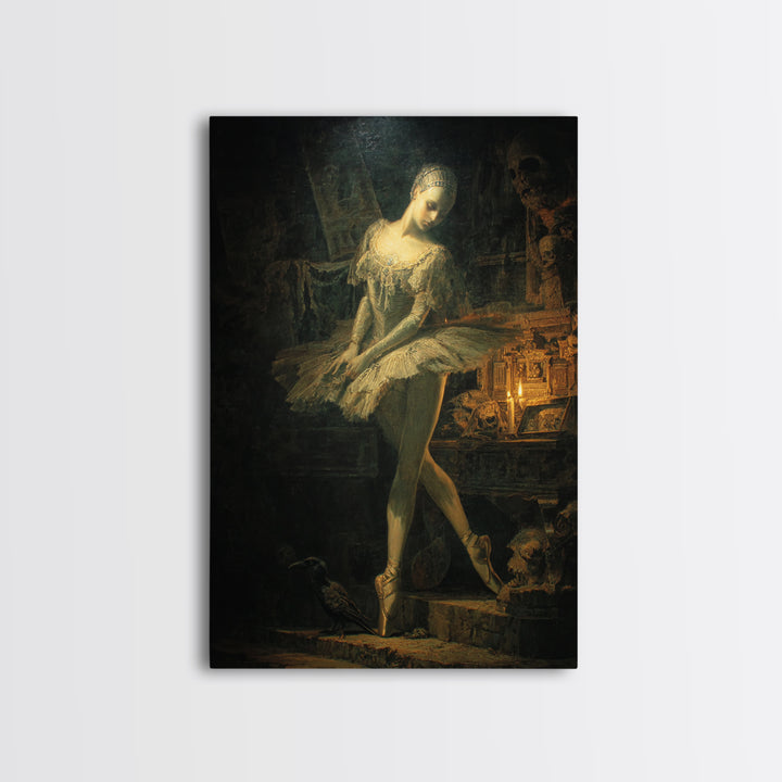 The Phantom Ballerina, Ornate Symbolist Art, Vertical Wall Art, Macabre Wall Art, Canvas Print, Halloween Wall Art, Halloween Decor