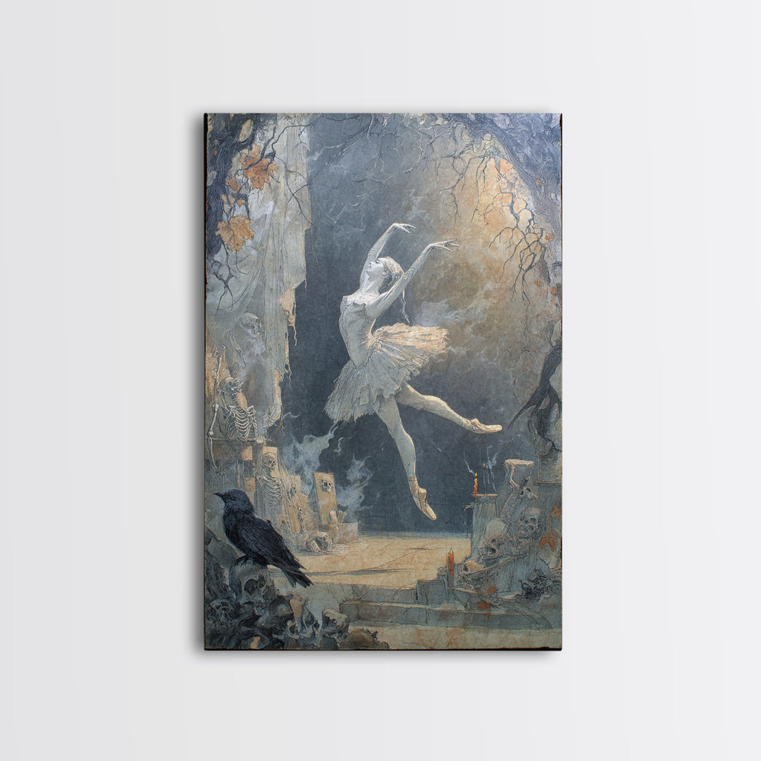 The Phantom Ballerina, Decadent Gothic Art, Vertical Wall Art, Dark Halloween Decor, Framed Canvas Print, Halloween Wall Art