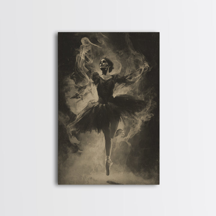 The Phantom Ballerina, Dark Symbolist Art, Vertical Wall Art, Dark Fantasy Wall Art, Framed Canvas Print, Halloween Wall Art