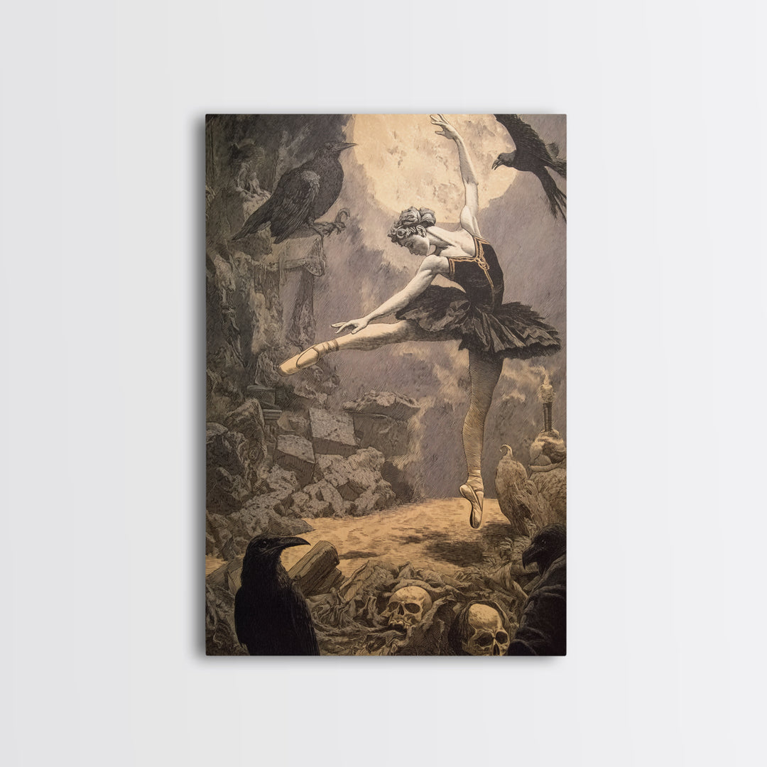 The Phantom Ballerina, Symbolist Etching Art, Vertical Wall Art, Dark Fantasy Wall Art, Framed Canvas Print, Halloween Wall Art