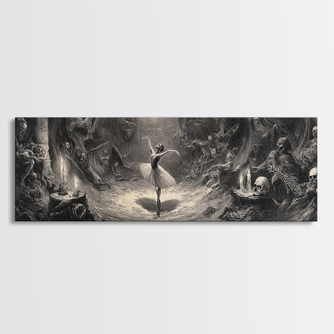 The Phantom Ballerina, Expressionist Nightmare Art, Extra Wide Wall Art, Dark Fantasy Wall Art, Framed Canvas Print, Halloween Wall Art