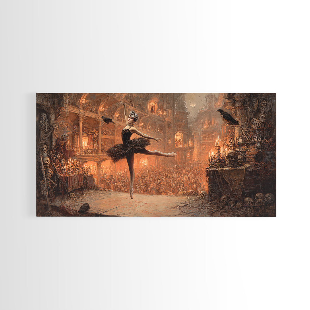 The Phantom Ballerina, Grotesque Carnival Art, Wide Panoramic Art, Dark Fantasy Wall Art, Canvas Print, Halloween Wall Art