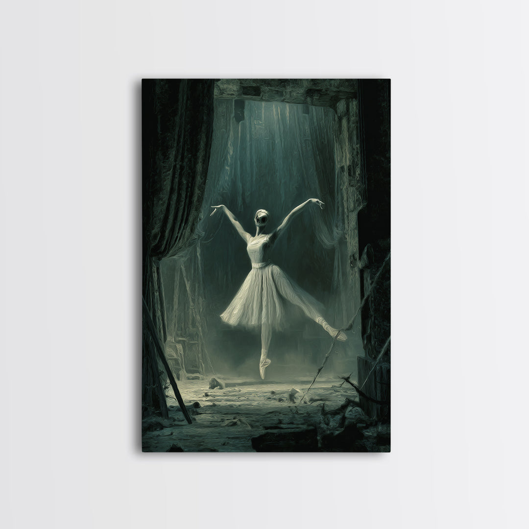 The Phantom Ballerina, Expressionist Gothic Art, Vertical Wall Art, Gothic Horror Wall Art, Framed Canvas Print, Halloween Wall Art