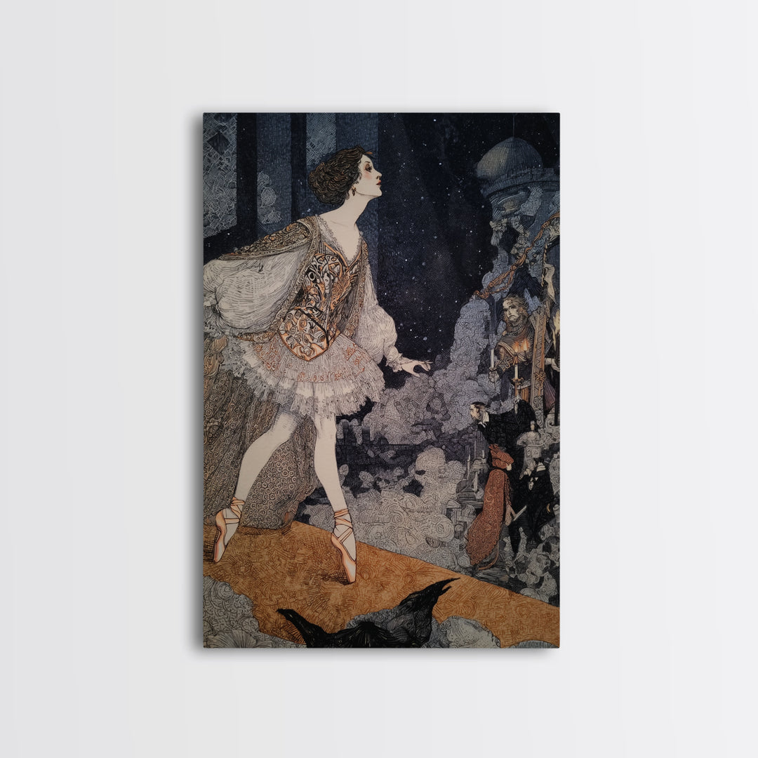 The Phantom Ballerina, Stained Glass Gothic Art, Vertical Wall Art, Dark Halloween Decor, Framed Canvas Print, Halloween Wall Art
