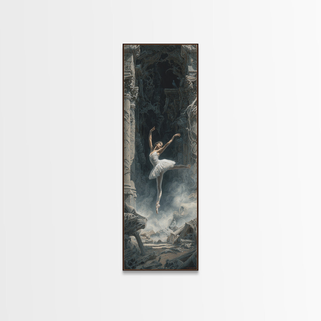 The Phantom Ballerina, Surreal Apocalyptic Art, Tall Narrow Wall Art, Gothic Horror Wall Art, Framed Canvas Print