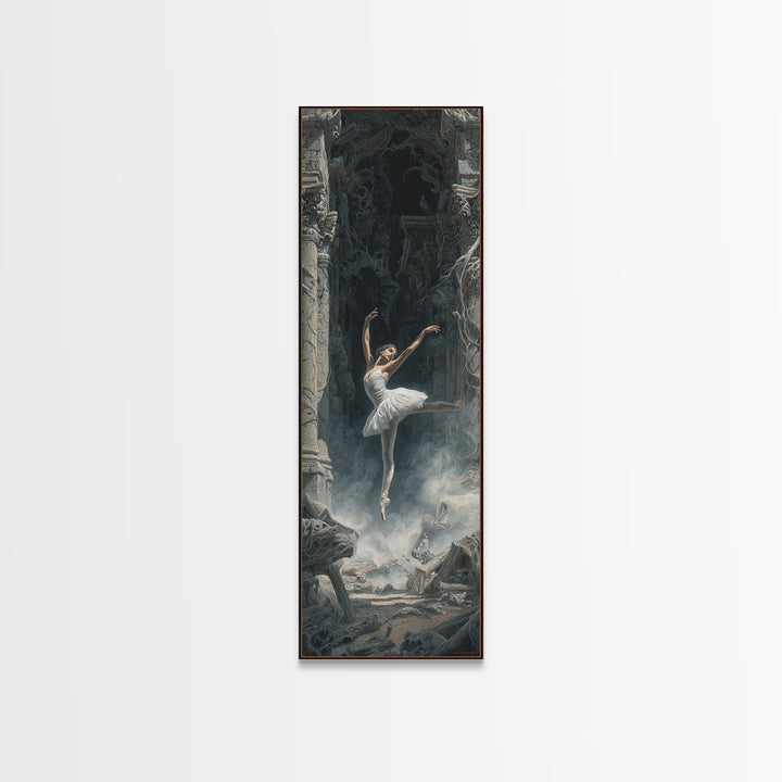 The Phantom Ballerina, Surreal Apocalyptic Art, Tall Narrow Wall Art, Gothic Horror Wall Art, Framed Canvas Print